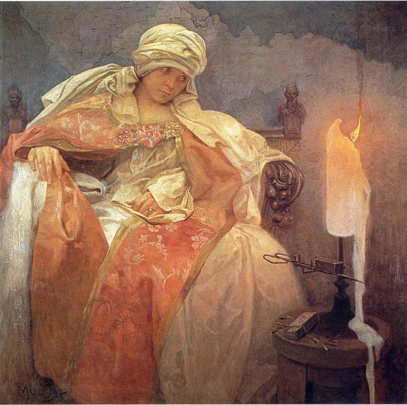 Woman with a Burning Candle by Alphonse Mucha — Oil Painting Reproduction