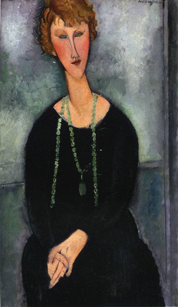 Woman with a Green Necklace (Madame Menier) by Amedeo Modigliani — Oil Painting Reproduction