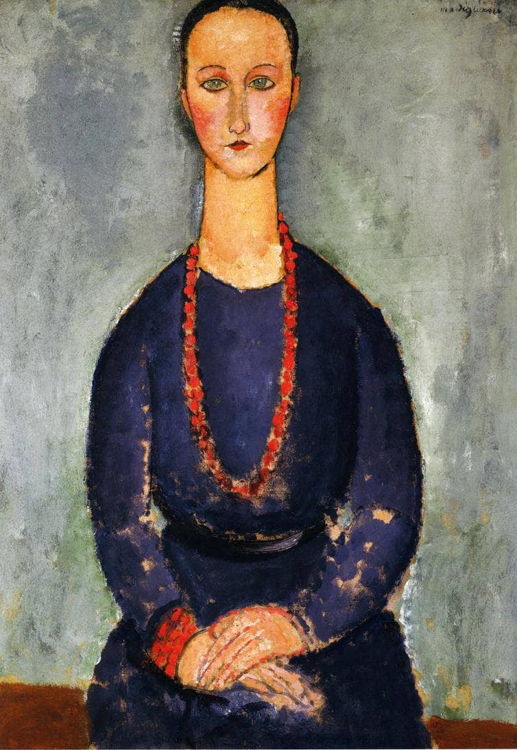 Woman with a Red Necklace by Amedeo Modigliani — Oil Painting Reproduction