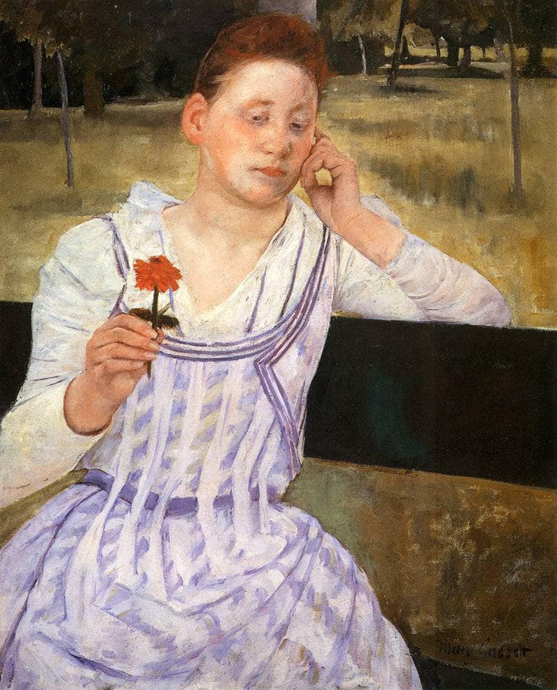 Woman With A Red Zinnia by Mary Cassatt — Oil Painting Reproduction