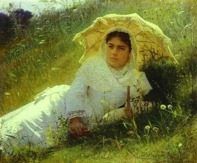 Woman with an Umbrella (In the Grass, Midday) in study