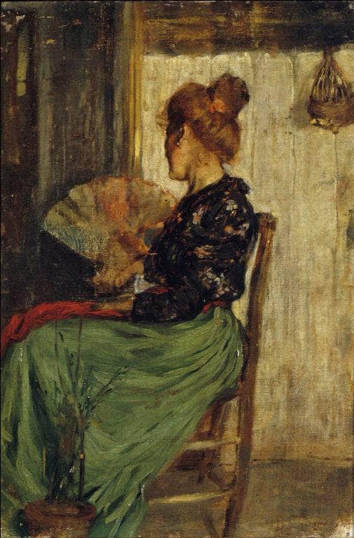 Woman with fan by Giacomo Favretto — Oil Painting Reproduction