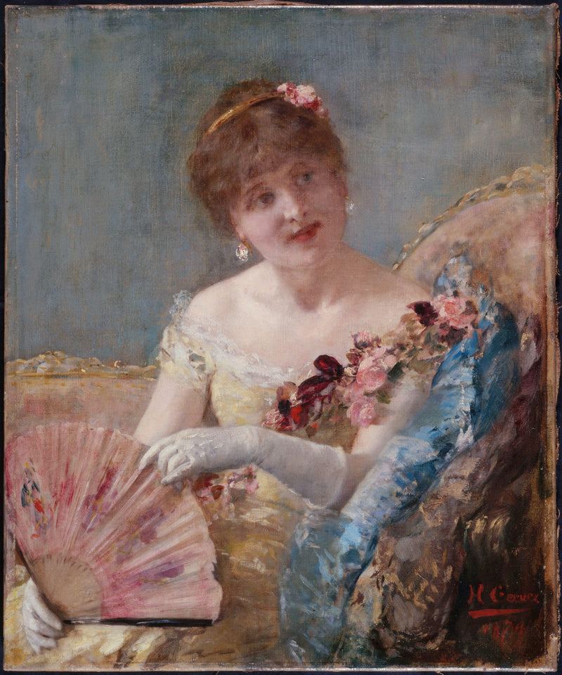 Woman with fan (Portrait of Réjane?) by Henri Gervex — Oil Painting Reproduction