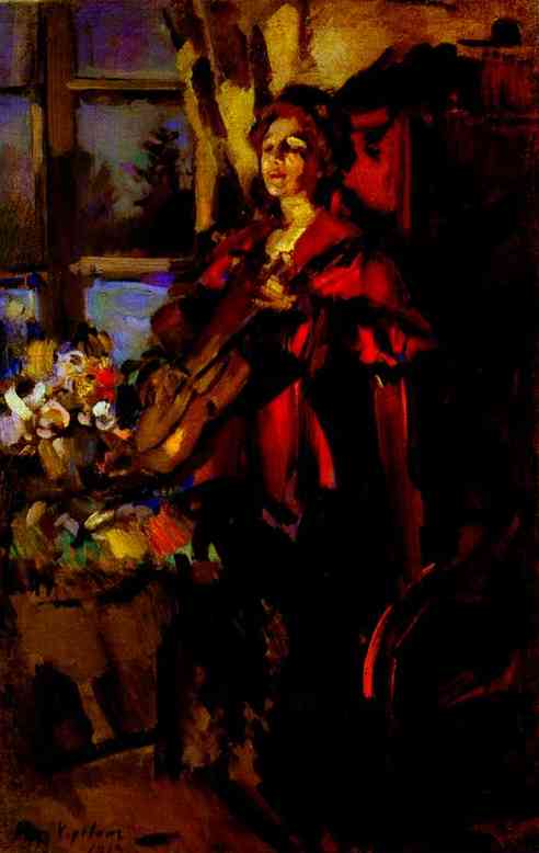 Woman with Guitar by Konstantin Korovin — Oil Painting Reproduction