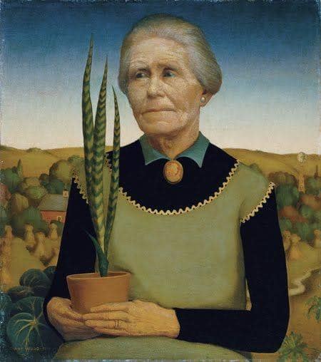 Woman with Plants by Grant Wood — Oil Painting Reproduction