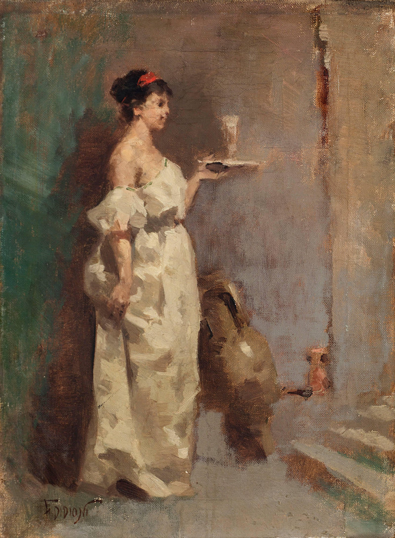 Woman with tray by Francesco Didioni — Oil Painting Reproduction