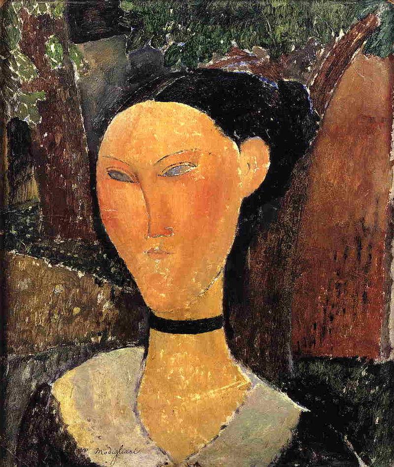 Woman with Velvet Ribbon (The Black Border) by Amedeo Modigliani — Oil Painting Reproduction