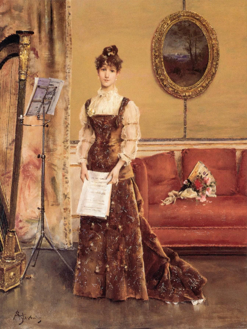 Women's Harp by Alfred Stevens — Oil Painting Reproduction