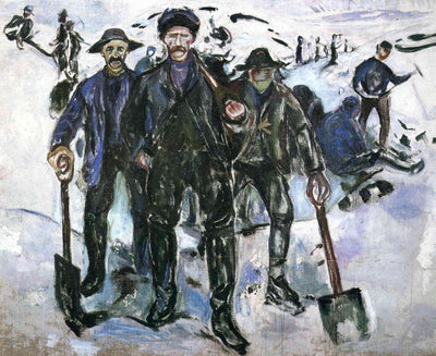 Workers in the Snow in kitchen