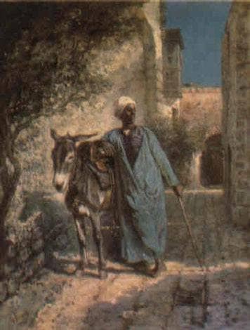 Young Arab with donkey by Gustavo Simoni — Oil Painting Reproduction