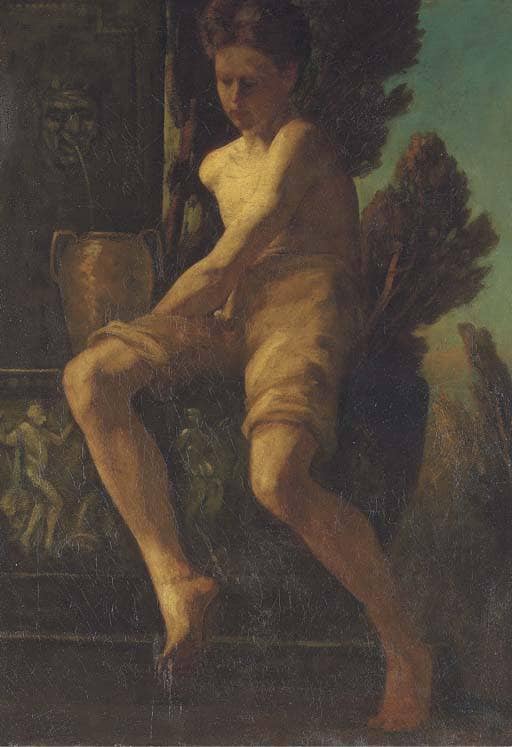 Young Boy Seated by a Fountain by Herbert James Draper — Oil Painting Reproduction