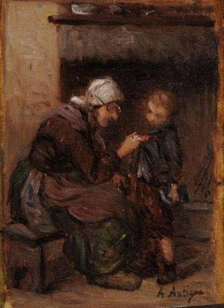 Young Breton schoolboy showing his medal by Alexandre Antigna — Oil Painting Reproduction