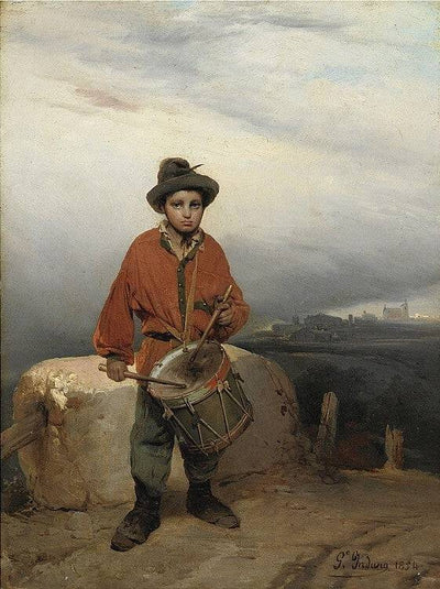 Young drummer in entryway