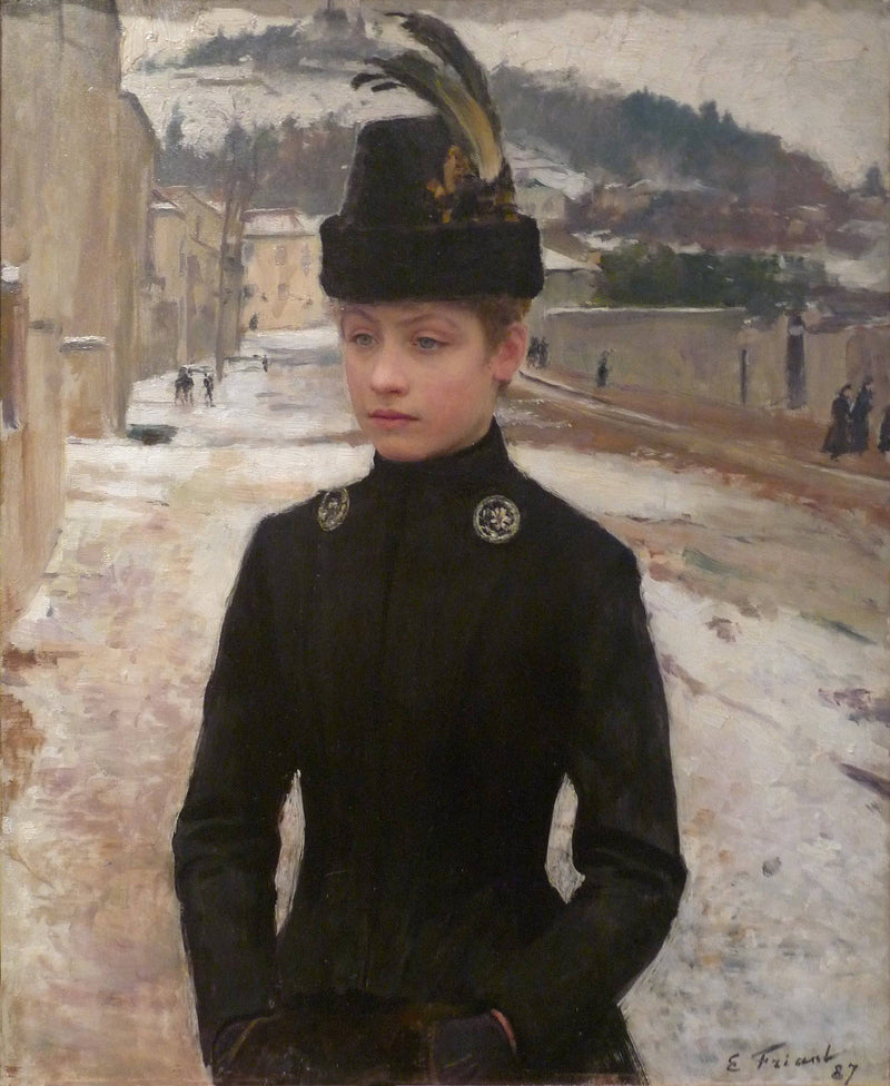 Young girl from Nancy in a snowy landscape by Émile Friant — Oil Painting Reproduction
