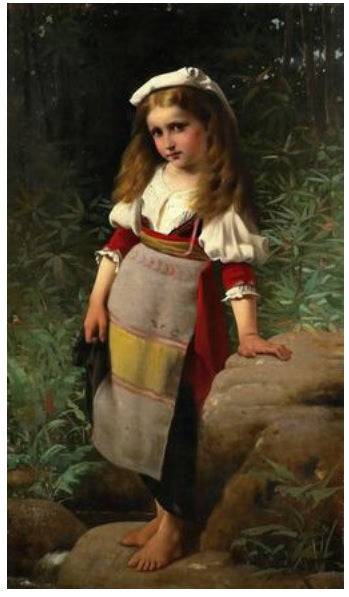 Young girl in folk costume in dining room
