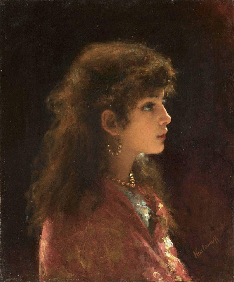 Young Girl in Profile by Alexei Harlamoff — Oil Painting Reproduction