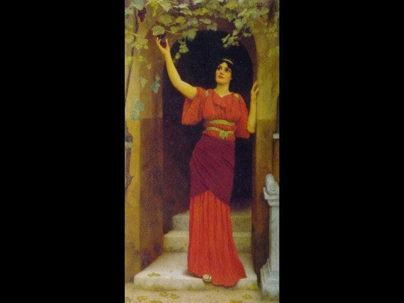 Young Girl Picking Grapes by John William Godward — Oil Painting Reproduction