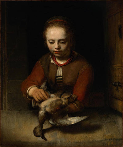 Young Girl Plucking a Duck in living room