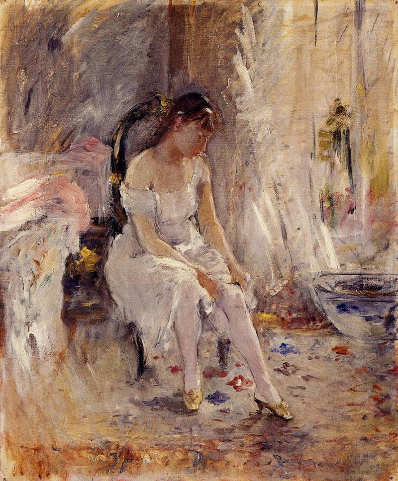 Young Girl Putting on Her Stockings by Berthe Morisot — Oil Painting Reproduction