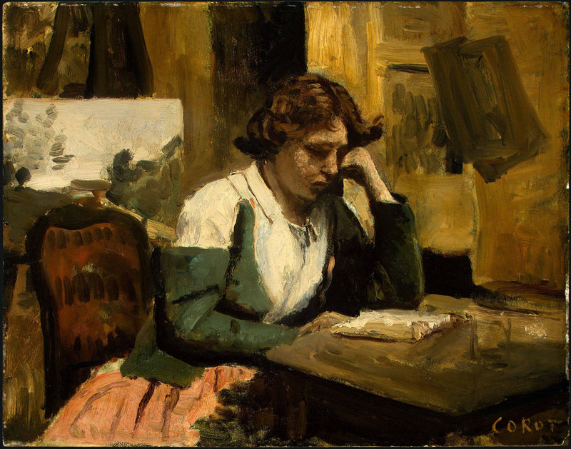 Young Girl Reading by Camille Corot — Oil Painting Reproduction