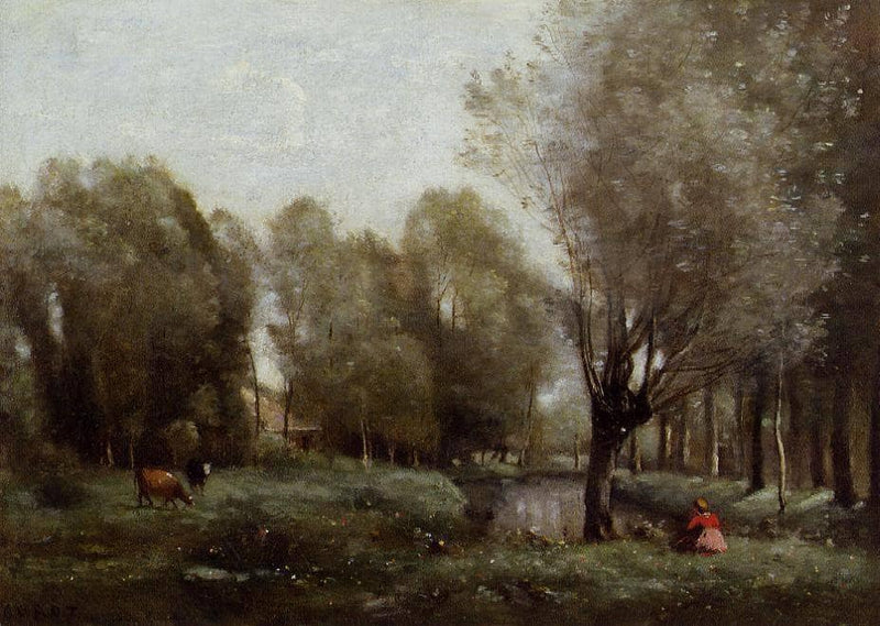 Young Girl Seated in a Meadow by Camille Corot — Oil Painting Reproduction