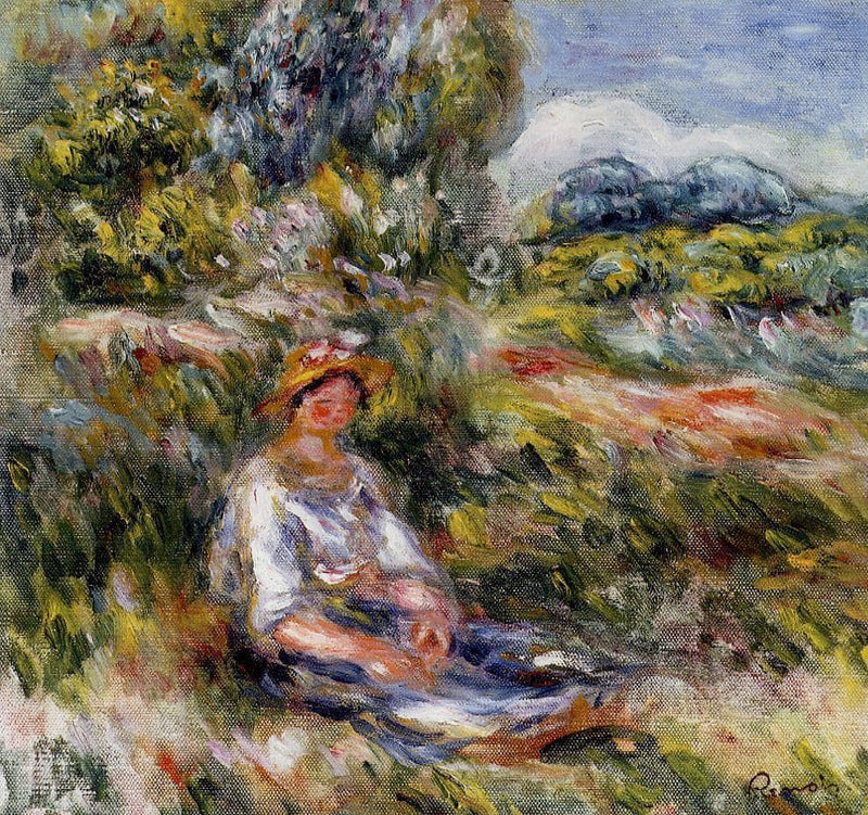 Young Girl Seated in a Meadow by Pierre-Auguste Renoir — Oil Painting Reproduction
