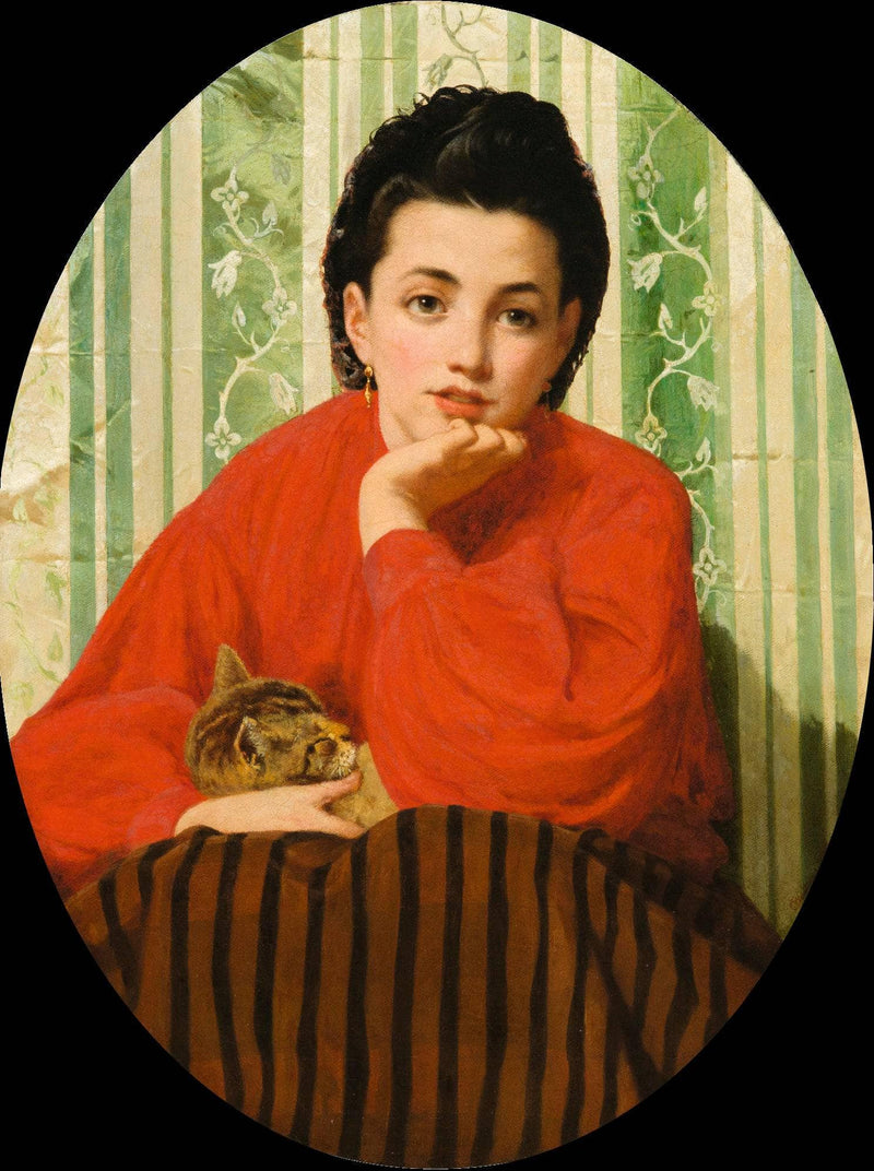 Young girl with a cat by Odoardo Borrani — Oil Painting Reproduction