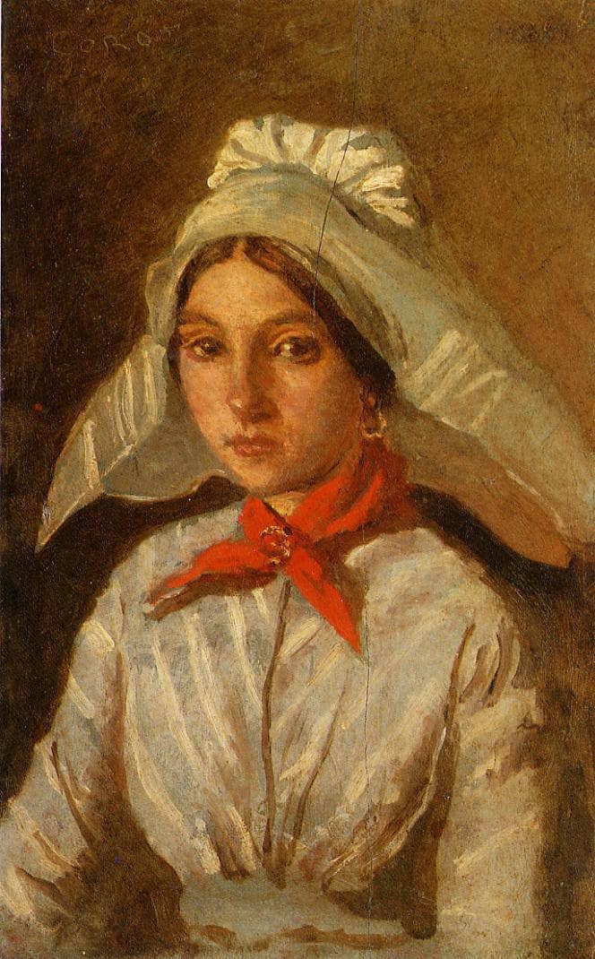 Young Girl with a Large Cap on Her Head by Camille Corot — Oil Painting Reproduction