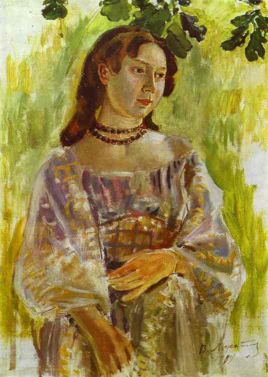 Young Girl with a Necklace by Victor Borisov-Musatov — Oil Painting Reproduction