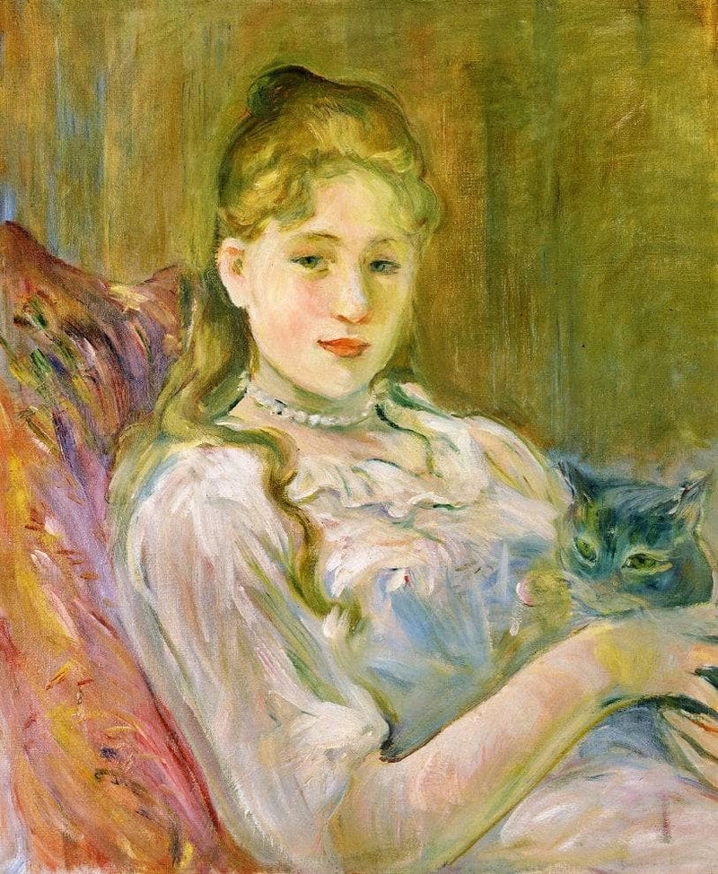Young Girl with Cat by Berthe Morisot — Oil Painting Reproduction