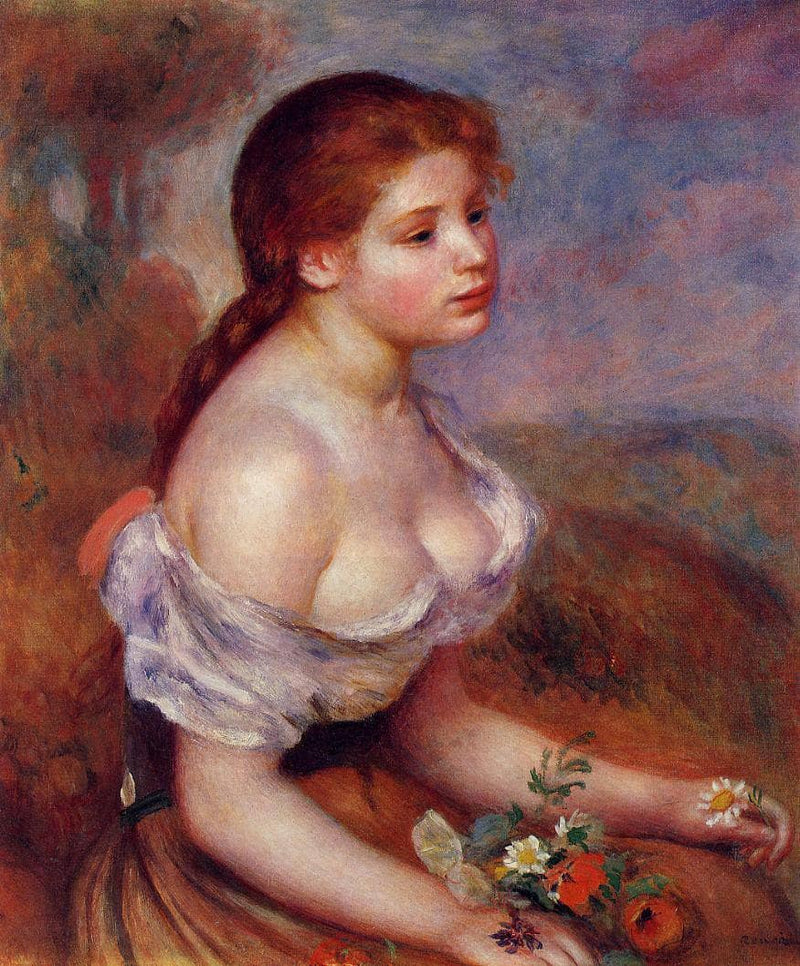 Young Girl with Daisies by Pierre-Auguste Renoir — Oil Painting Reproduction