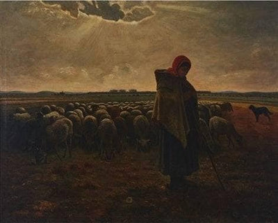 Young herder with flock in entryway