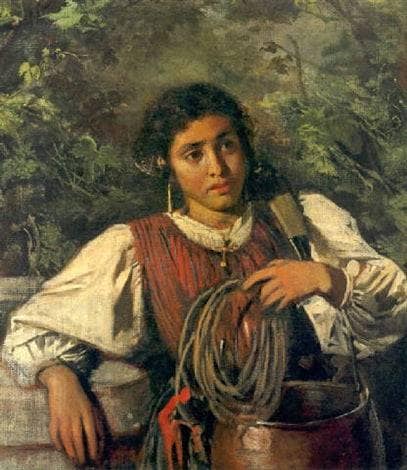 Young Italian woman at the well by Anton Romako — Oil Painting Reproduction