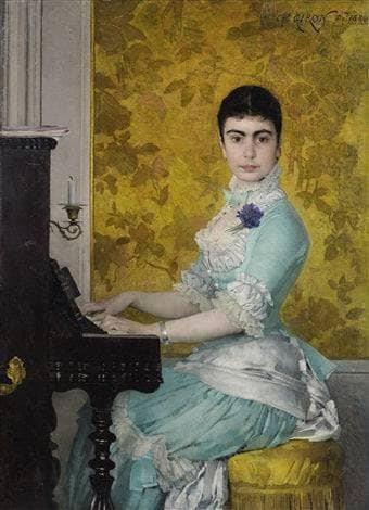 Young Lady at the Piano by Charles Giron — Oil Painting Reproduction