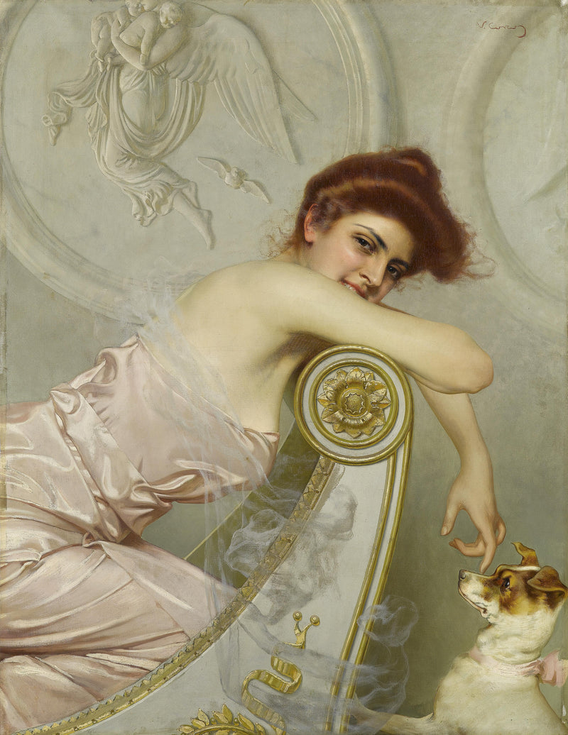 Young lady with puppy dog by Vittorio Matteo Corcos — Oil Painting Reproduction