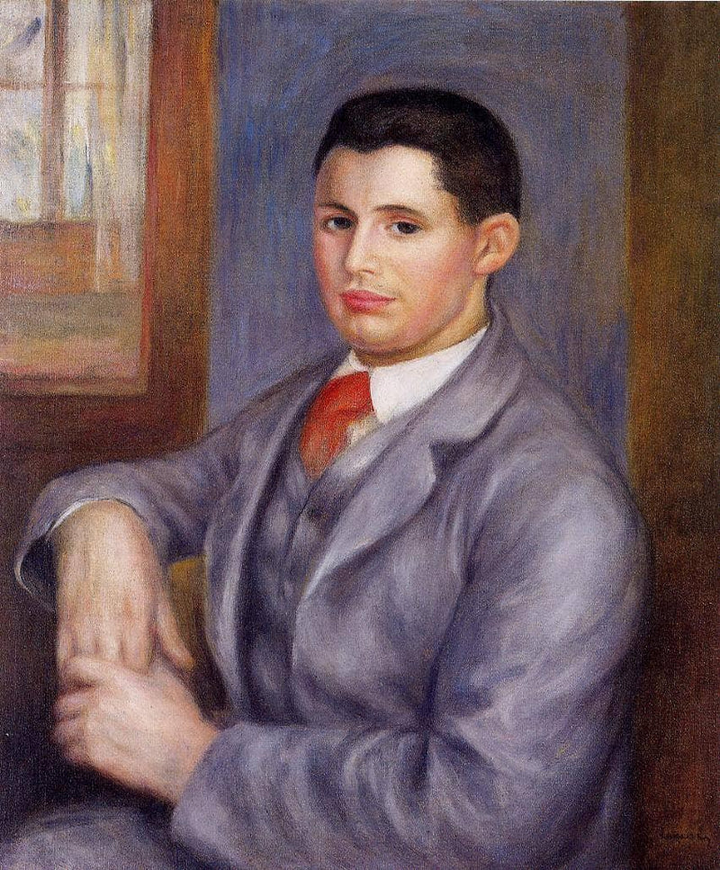 Young Man in a Red Tie, Portrait of Eugene Renoir by Pierre-Auguste Renoir — Oil Painting Reproduction