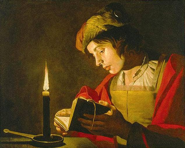 Young Man Reading by Candle Light by Matthias Stom — Oil Painting Reproduction