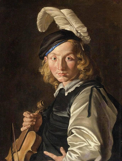 Young Man with a Fiddle in apartment
