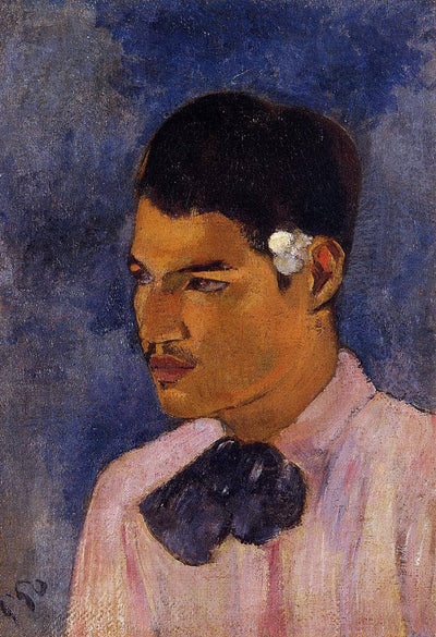 Young Man with a Flower Behind his Ear in kitchen