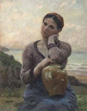 Young Peasant Girl with a Jug on a Sea Background by Jules Breton — Oil Painting Reproduction