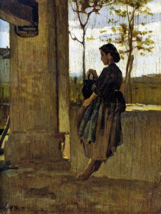 Young peasant woman at the well by Silvestro Lega — Oil Painting Reproduction