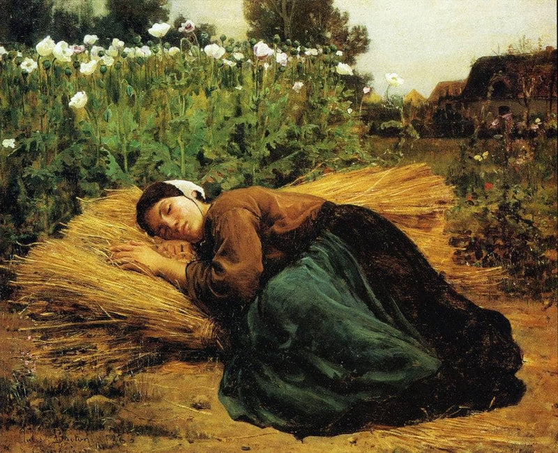 Young Reaper Sleeping on Sheaves of Wheat by Jules Breton — Oil Painting Reproduction
