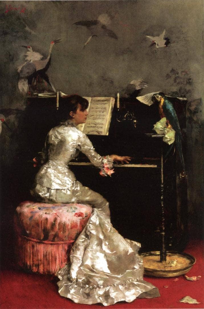 Young Woman at Piano by Julius LeBlanc Stewart — Oil Painting Reproduction