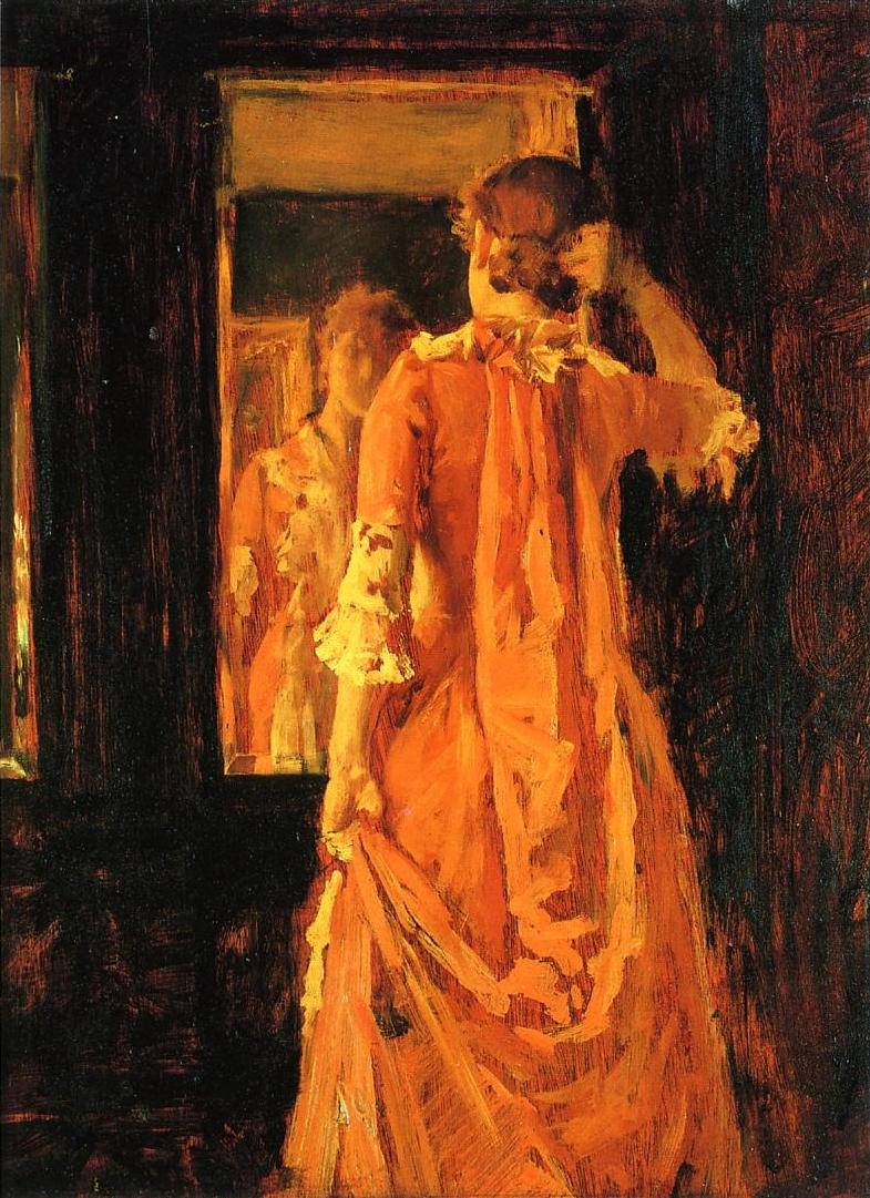 Young Woman Before a Mirror by William Merritt Chase — Oil Painting Reproduction