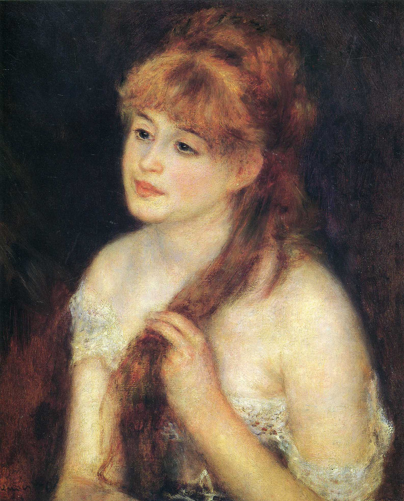 Young Woman Braiding Her Hair by Pierre-Auguste Renoir — Oil Painting Reproduction
