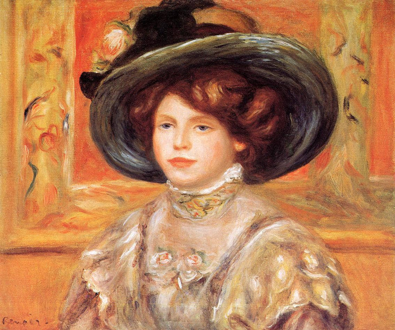 Young Woman in a Blue Hat by Pierre-Auguste Renoir — Oil Painting Reproduction