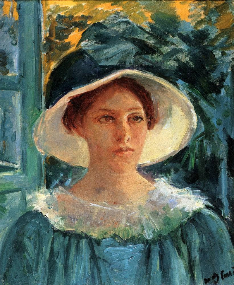 Young Woman In Green Outdoors In The Sun by Mary Cassatt — Oil Painting Reproduction