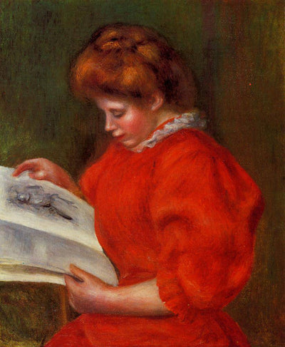 Young Woman Looking at a Print in apartment
