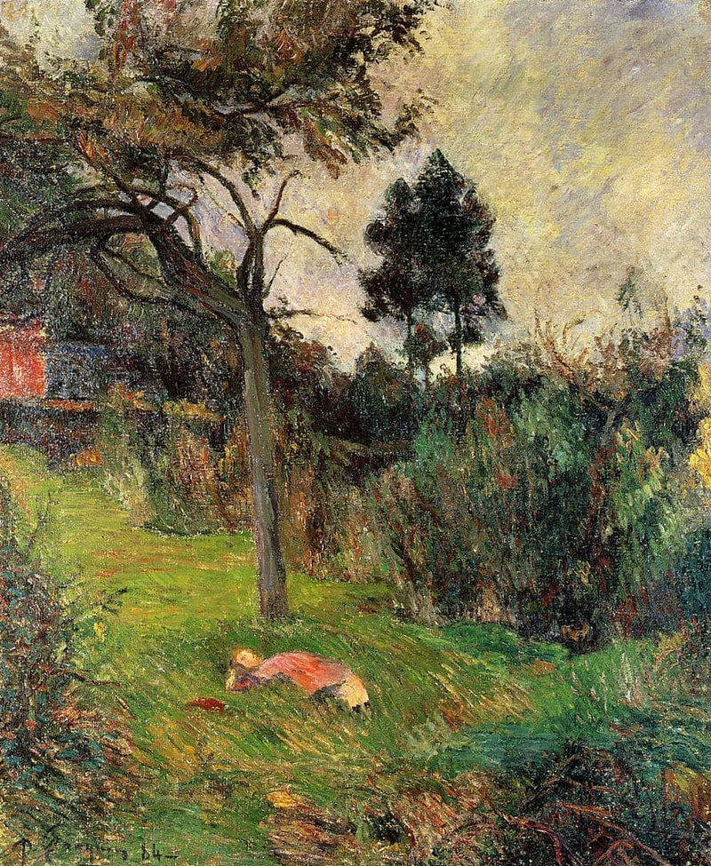 Young woman lying in a grass by Paul Gauguin — Oil Painting Reproduction
