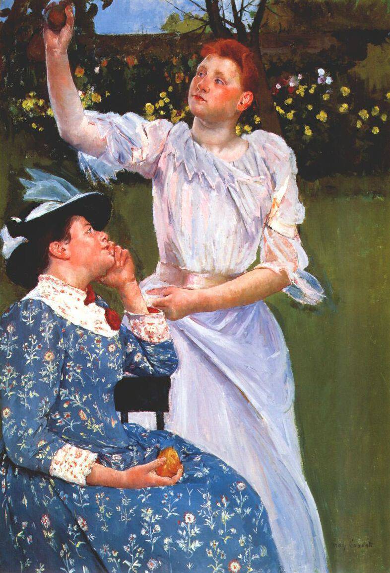 Young Woman Picking Fruit by Mary Cassatt — Oil Painting Reproduction